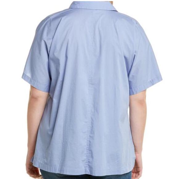 Eileen Fisher Organic Cotton Stretch Collar Button Down Blue L Shirt Career Boxy - Picture 2 of 10